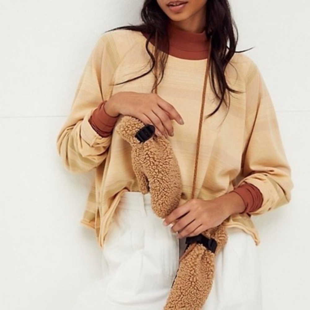 Free People We the Free Long Sleeve Striped Rolled Hem Cotton Blend Crewneck Top